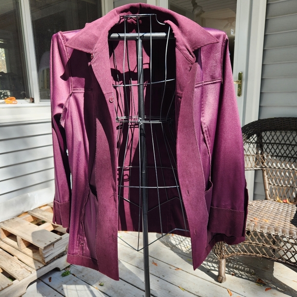 Maggie McNaughton Shirt Jacket Midweight Faux Suede Long Length Rich Plum Color - Picture 9 of 12